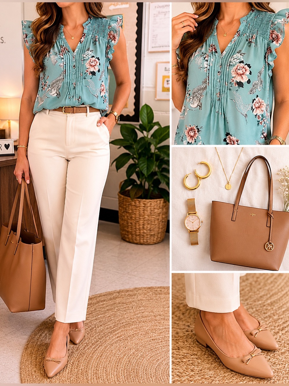 Daniel Rainn Floral Ruffle Sleeve Blouse - Sage Green